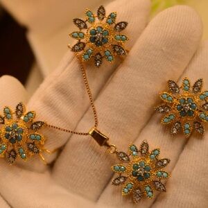 Elegant Gold plated and Turquoise Jewelry Set
